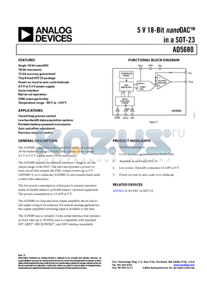 AD5680BRJZ-1500RL7 datasheet - 5 V 18-Bit nanoDAC in a SOT-23