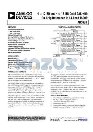 AD5678 datasheet - 4  12-Bit and 4  16-Bit Octal DAC with On-Chip Reference in 14-Lead TSSOP