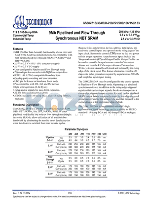 GS882Z18AB-200 datasheet - 9Mb Pipelined and Flow Through Synchronous NBT SRAM