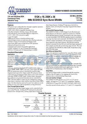 GS882V36BGB-333 datasheet - 512K x 18, 256K x 36 9Mb SCD/DCD Sync Burst SRAMs