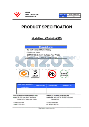 CSM-88160EG datasheet - 1.2 Inch 8X8 Dot-Matrix Display