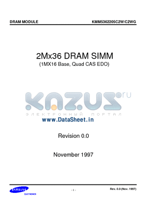 KMM5362205C2W datasheet - 2M x 36 DRAM SIMM using 1Mx16 and 4M Quad CAS EDO, 1K Refresh