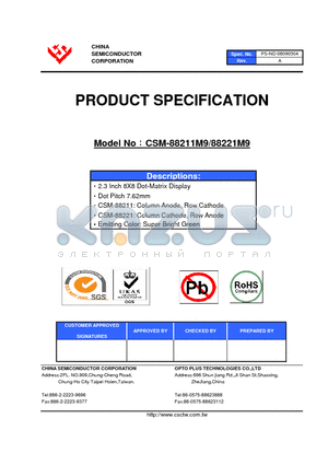 CSM-88211M9 datasheet - 2.3 Inch 8X8 Dot-Matrix Display