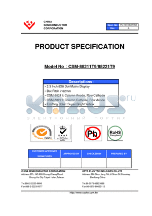 CSM-88221T9 datasheet - 2.3 Inch 8X8 Dot-Matrix Display