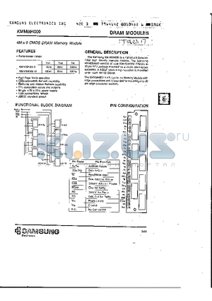 KMM594000-10 datasheet - 4M x 9 CMOS DRAM Memory Module