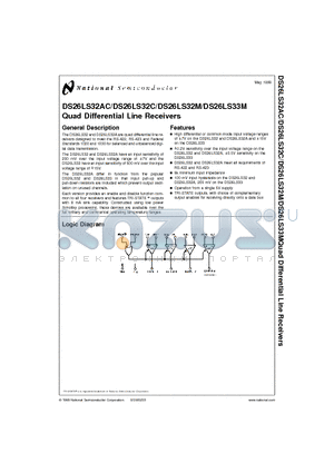 DS26LS32MJ/883 datasheet - Quad Differential Line Receivers