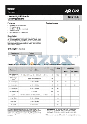 CSM11-13 datasheet - Low Cost High IP3 Mixer for PCS/WLL Applications
