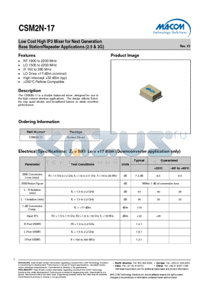 CSM2N-17 datasheet - Low Cost High IP3 Mixer for Next Generation Base Station/Repeater Applications (2.5 & 3G)