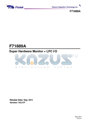 F71889A datasheet - Super Hardware Monitor  LPC I/O