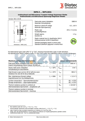 5KP60A datasheet - Unidirectional and Bidirectional Transient Voltage Suppressor Diodes