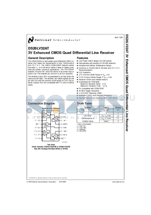 DS26LV32AT datasheet - 3V Enhanced CMOS Quad Differential Line Receiver