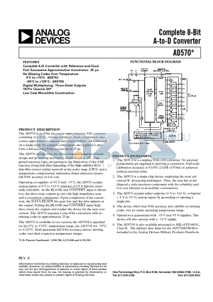 AD570 datasheet - Complete 8-Bit A-to-D Converter