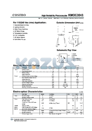 KMOC3043 datasheet - High Reliability Photocoupler