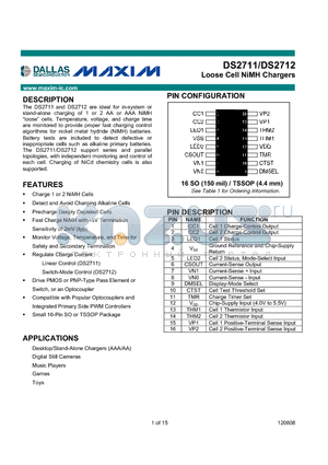 DS2711 datasheet - Loose Cell NiMH Chargers