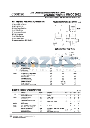 KMOC3062 datasheet - ZERO CROSSING OPTOISOLATORS TRIAC DRIVER OUTPUTl
