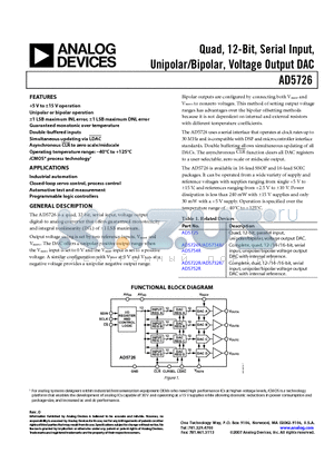 AD5725 datasheet - Quad 12-Bit Serial Input Unipolar/Bipolar Voltage Output DAC