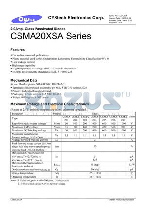 CSMA203XSA datasheet - 2.0Amp. Glass Passivated Diodes