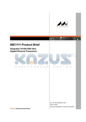 88E1111-XX-RCJ1C000 datasheet - Integrated 10/100/1000 Ultra Gigabit Ethernet Transceiver