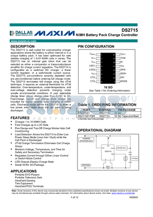 DS2715Z datasheet - NiMH Battery Pack Charge Controller