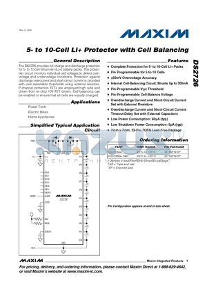 DS2726 datasheet - 5- to 10-Cell Li Protector with Cell Balancing