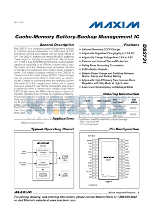 DS2731 datasheet - Cache-Memory Battery-Backup Management IC