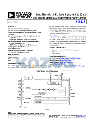 AD5735ACPZ-REEL7 datasheet - Quad-Channel, 12-Bit, Serial Input, 4 mA to 20 mA