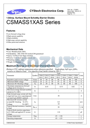 CSMASS14 datasheet - 1.0Amp. Surface Mount Schottky Barrier Diodes