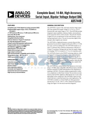 AD5744R datasheet - Complete Quad, 14-Bit, High Accuracy, Serial Input, Bipolar Voltage Output DAC