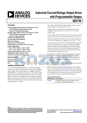 AD5748 datasheet - Industrial Current/Voltage Output Driver with Programmable Ranges