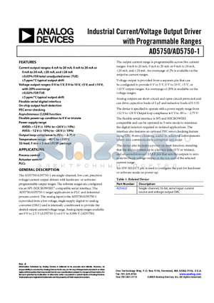 AD5750ACPZ-REEL7 datasheet - Industrial Current/Voltage Output Driver with Programmable Ranges
