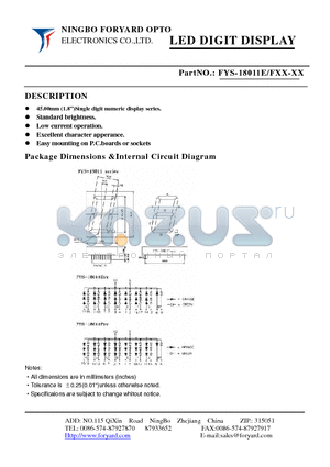 FYS-18011EXX-4 datasheet - LED DIGIT DISPLAY