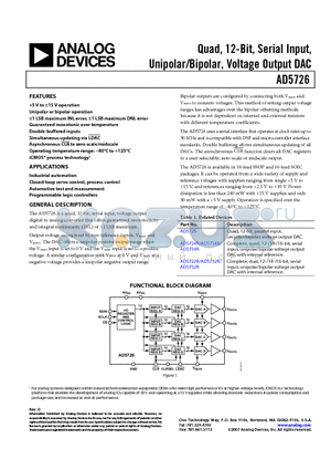 AD5754R datasheet - Quad 12-Bit Serial Input Unipolar/Bipolar Voltage Output DAC