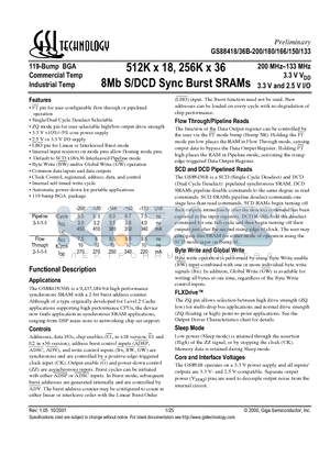 GS88436B-150 datasheet - 512K x 18, 256K x 36 8Mb S/DCD Sync Burst SRAMs