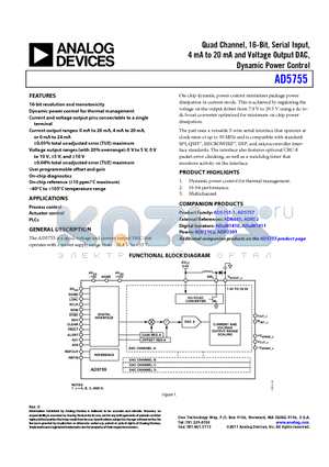 AD5755_11 datasheet - Quad Channel, 16-Bit, Serial Input, 4 mA to 20 mA and Voltage Output DAC, Dynamic Power Control