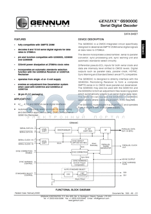 GS9000 datasheet - Serial Digital Decoder