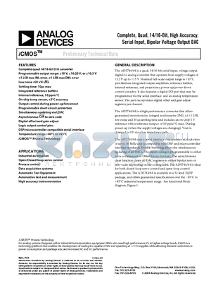 AD5764ASU datasheet - Complete, Quad, 14/16-Bit, High Accuracy, Serial Input, Bipolar Voltage Output DAC