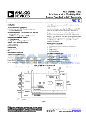 AD5757ACPZ datasheet - Quad Channel, 16-Bit,Serial Input, 4 mA to 20 mA Output DAC, Dynamic Power Control