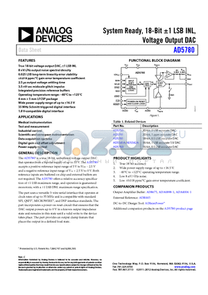 AD5780ACPZ-REEL7 datasheet - System Ready, 18-Bit a1 LSB INL