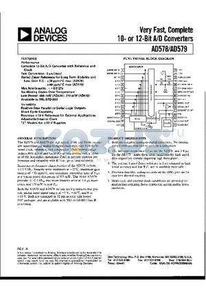 AD578 datasheet - VERY FAST, COMPLETE 10- OR 12-BIT A/D CONVERTERS