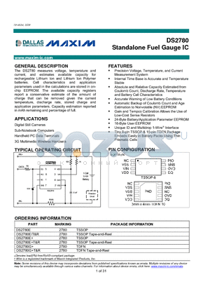 DS2780 datasheet - Standalone Fuel Gauge IC
