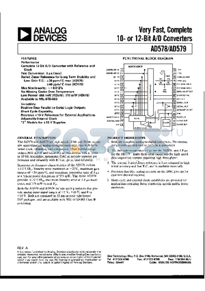 AD578JN datasheet - VERY FAST, COMPLETE 10- OR 12-BIT A/D CONVERTERS