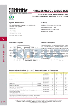 336MS8GE datasheet - GaAs MMIC SPDT NON-REFLECTIVE POSITIVE CONTROL SWITCH, DC* - 6.0 GHz