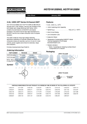 HGTD1N120BNS datasheet - 5.3A, 1200V, NPT Series N-Channel IGBT