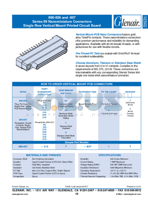 890-006-15PA1-BST1J datasheet - Nanominiature Connectors Single Row Vertical Mount Printed Circuit Board