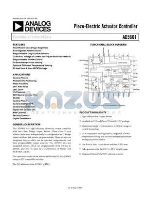 AD5801 datasheet - Piezo-Electric Actuator Controller
