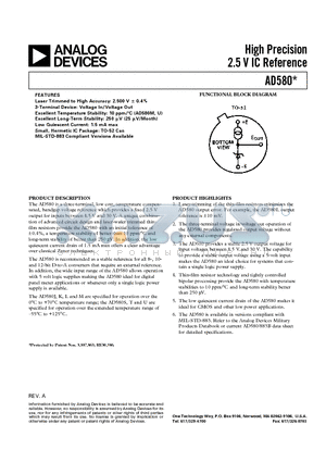 AD580J datasheet - High Precision 2.5 V IC Reference