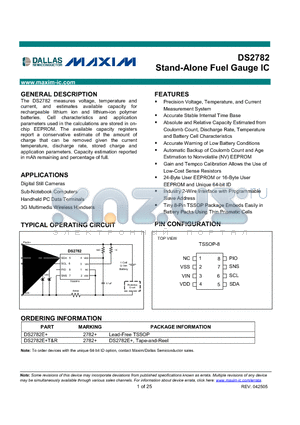 DS2782 datasheet - Stand-Alone Fuel Gauge IC