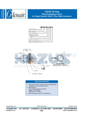 189-047-M-D601-6 datasheet - Plug Protective Cover for Single Channel 180-071 Fiber Optic Connector