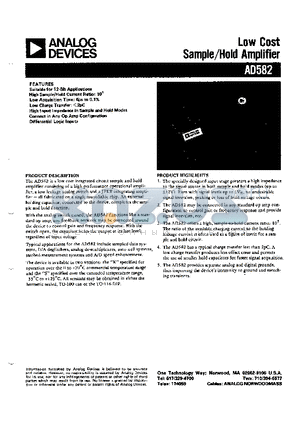 AD582 datasheet - Low Cost Sample/Hold Amplifier