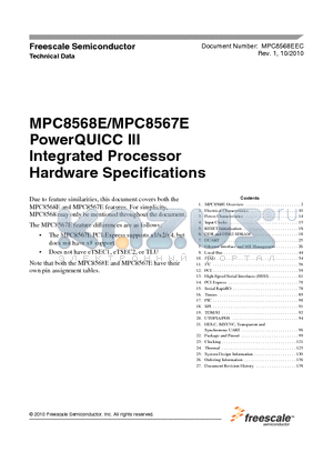 KMPC8567ECVTAUJJA datasheet - MPC8568E/MPC8567E PowerQUICC III Integrated Processor Hardware Specifications